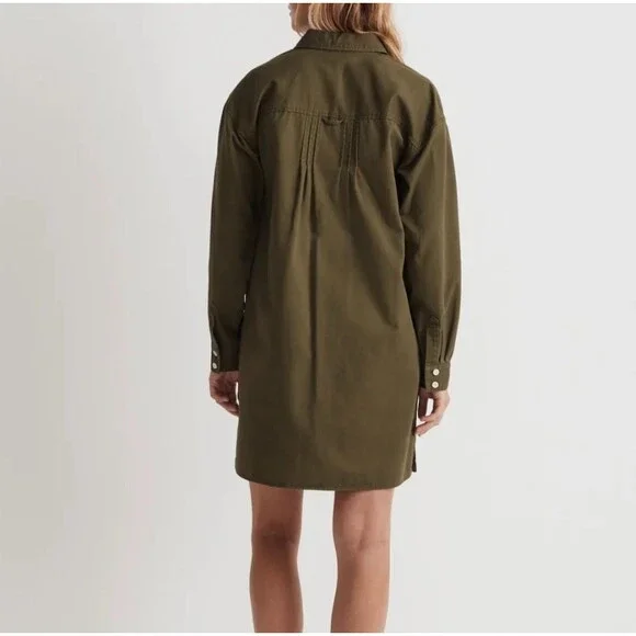 MADEWELL Mini Shirtdress Loden Olive Green 100% Cotton Button Up Boho Casual XS - Picture 4 of 9